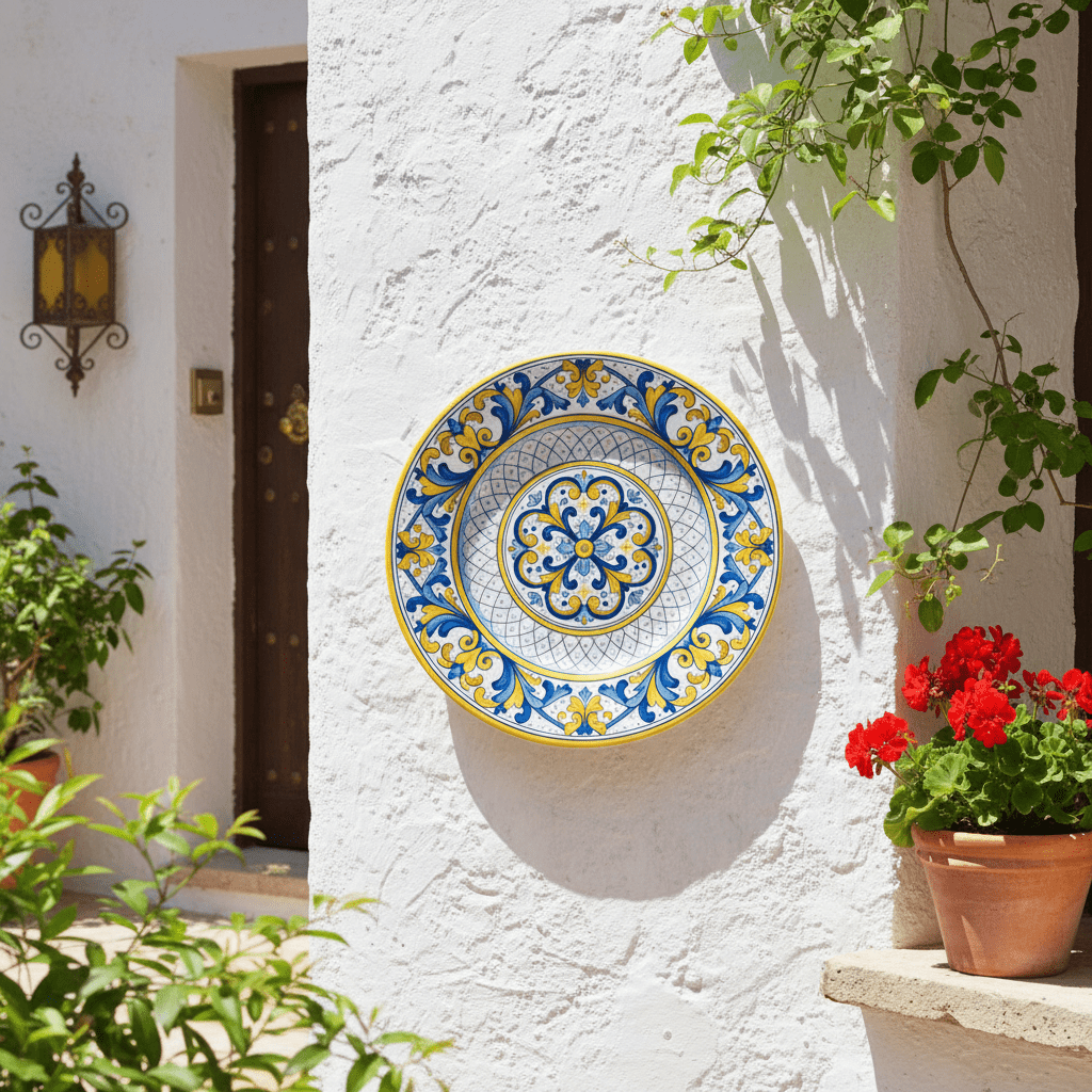 Tuscan Home Decor Inspired by Florence Renaissance Scroll Motif Decorative Plate Including Stand - Image 7