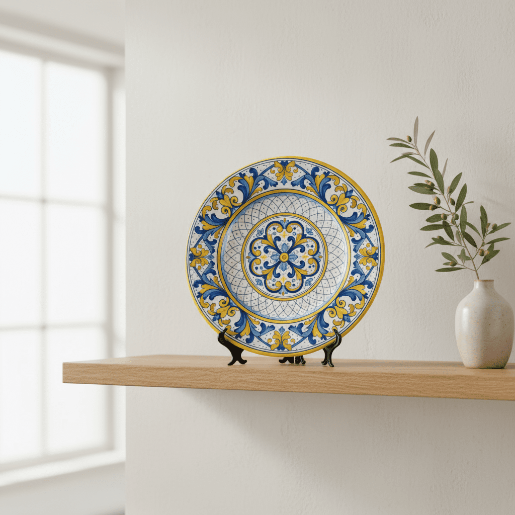 Tuscan Home Decor Inspired by Florence Renaissance Scroll Motif Decorative Plate Including Stand - Image 9