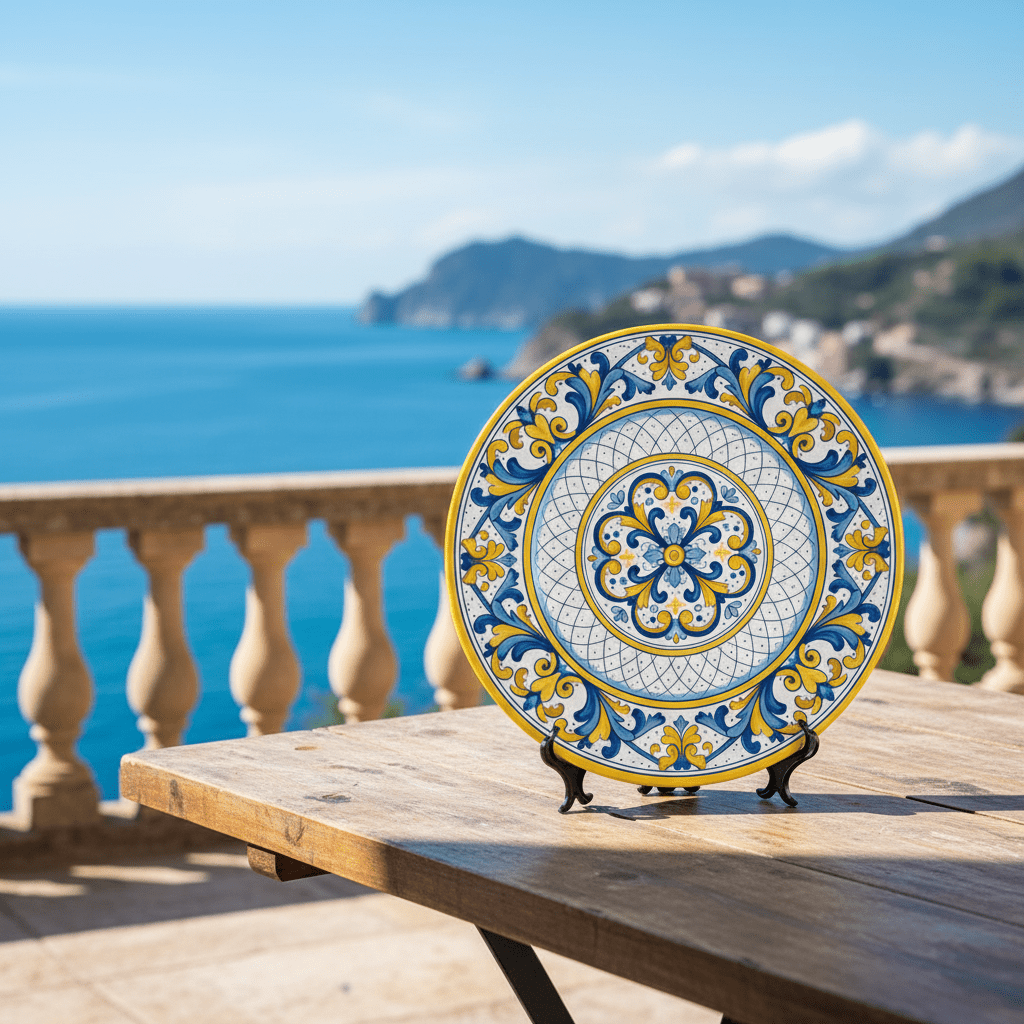 Tuscan Home Decor Inspired by Florence Renaissance Scroll Motif Decorative Plate Including Stand - Image 10