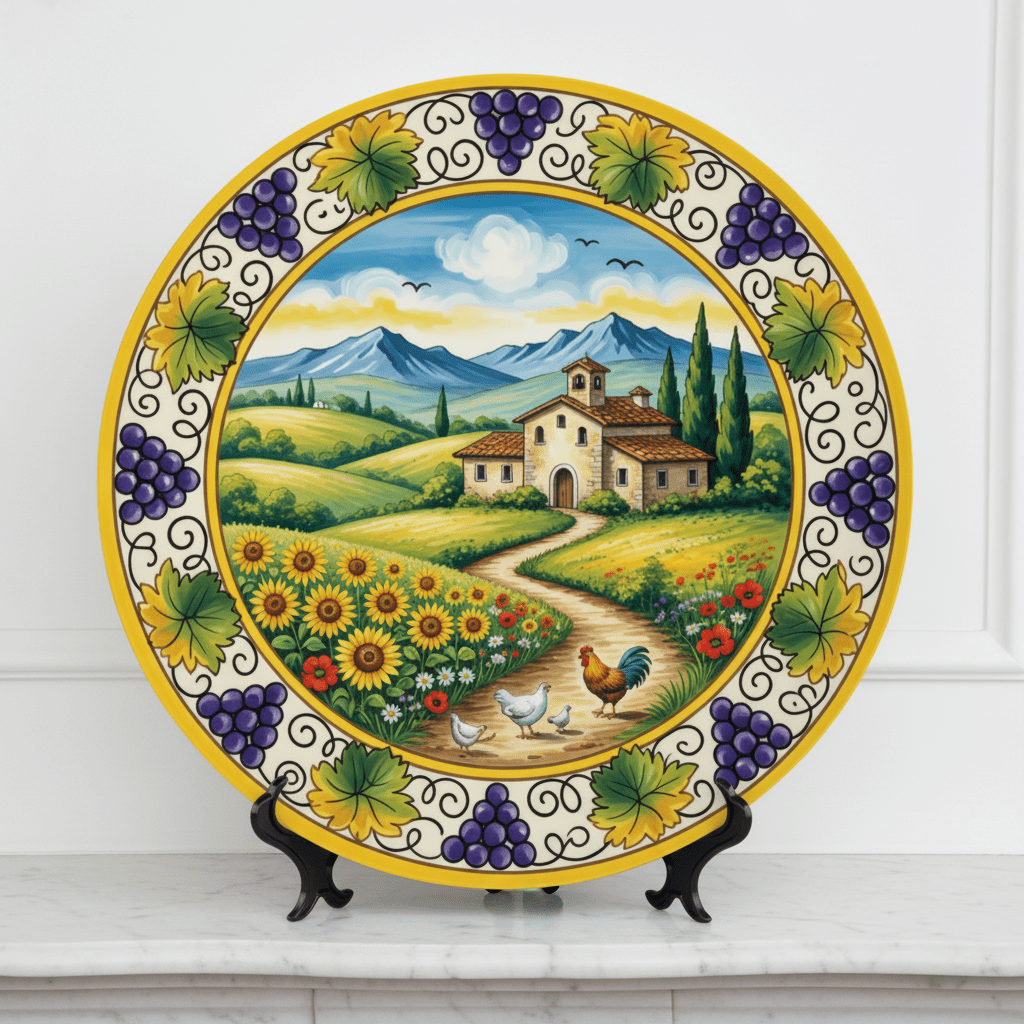 Tuscan Inspired Decorative Plate with Stand, Italian Farmhouse Art, Sunflowers and Vineyard Decor - Image 8
