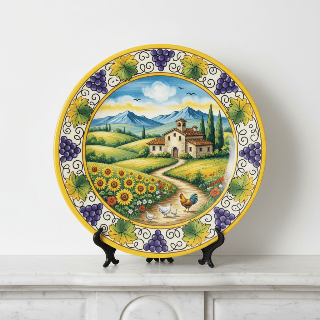 Tuscan Inspired Decorative Plate with Stand, Italian Farmhouse Art, Sunflowers and Vineyard Decor - Image 7