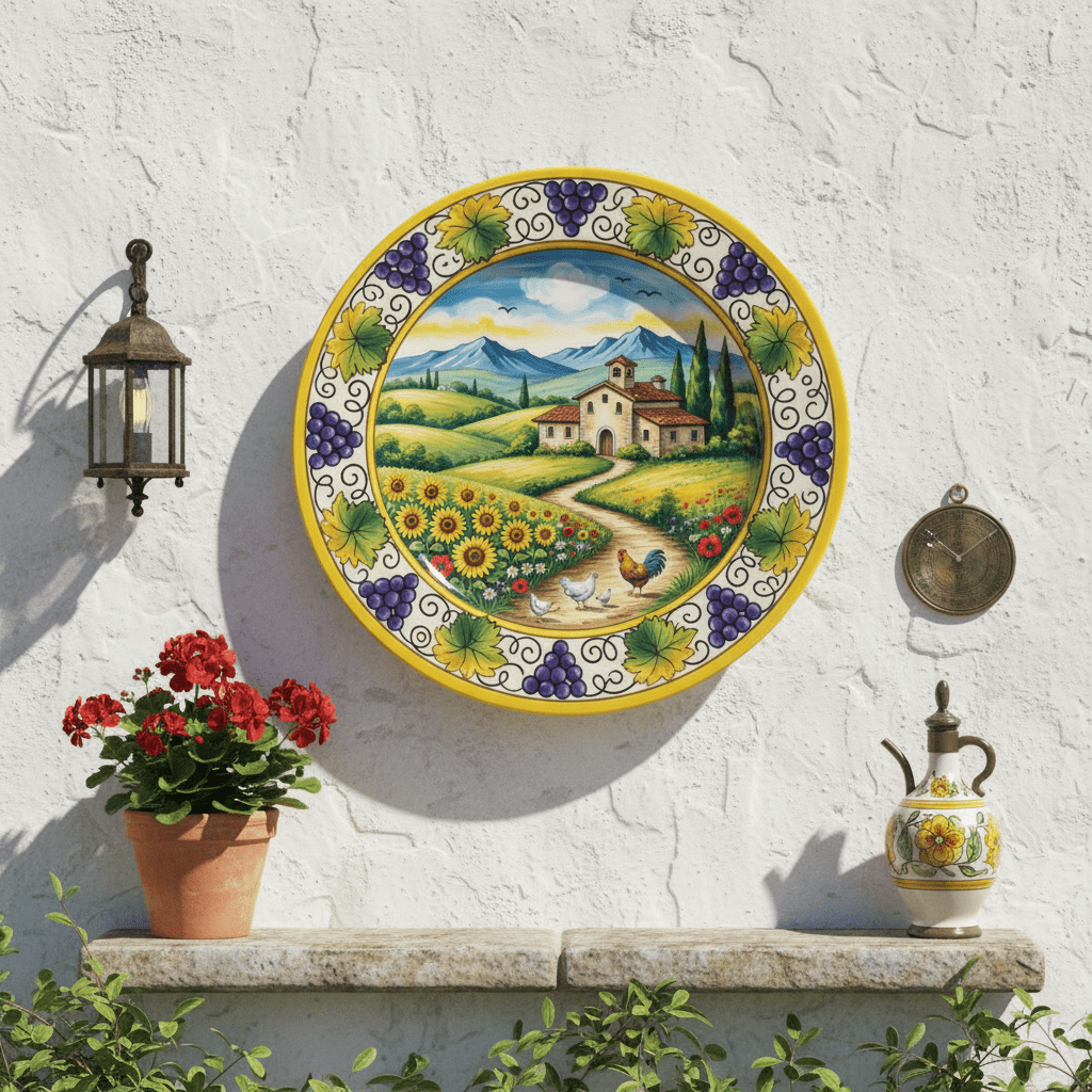 Tuscan Inspired Decorative Plate with Stand, Italian Farmhouse Art, Sunflowers and Vineyard Decor - Image 6