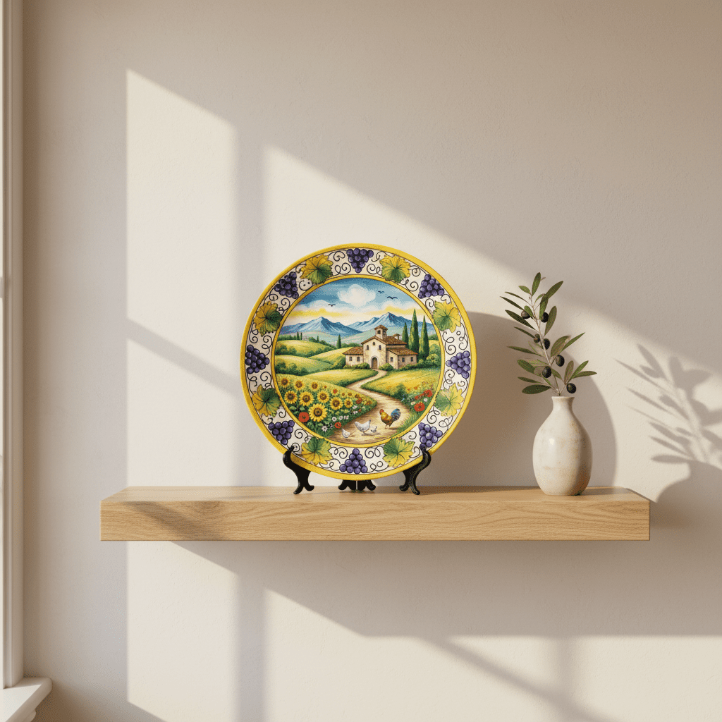 Tuscan Inspired Decorative Plate with Stand, Italian Farmhouse Art, Sunflowers and Vineyard Decor - Image 4