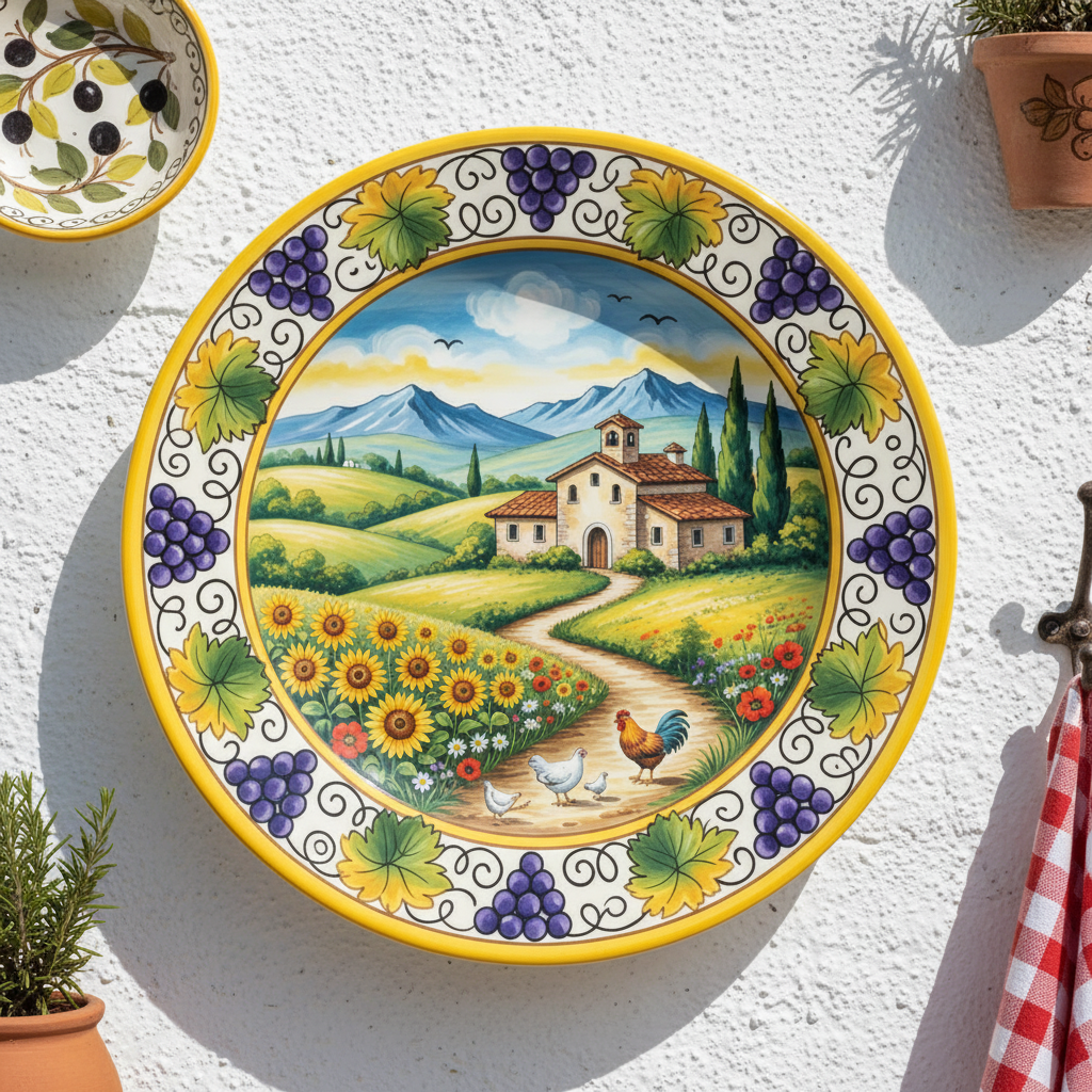Tuscan Inspired Decorative Plate with Stand, Italian Farmhouse Art, Sunflowers and Vineyard Decor - Image 3